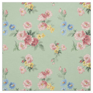  Girly Pastel Floral, groene achtergrond Stof