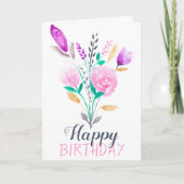 Girly pastel floral waterverf verjaardagtypografie kaart (Voorkant)