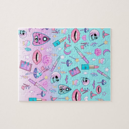 Girly Pastel Gothic Witchy Kawaii Cute Pattern Legpuzzel (Horizontaal)