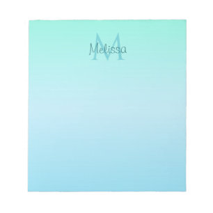Girly Pastel Green Blue Ombre Monogram Notitieblok