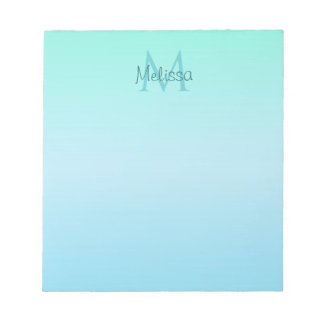 Girly Pastel Green Blue Ombre Monogram Notitieblok