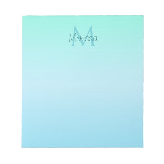 Girly Pastel Green Blue Ombre Monogram Notitieblok (Voorkant)