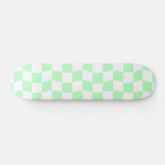 Girly Pastel Groen Wit Wavy Check Patroon Persoonlijk Skateboard (Horizontaal)