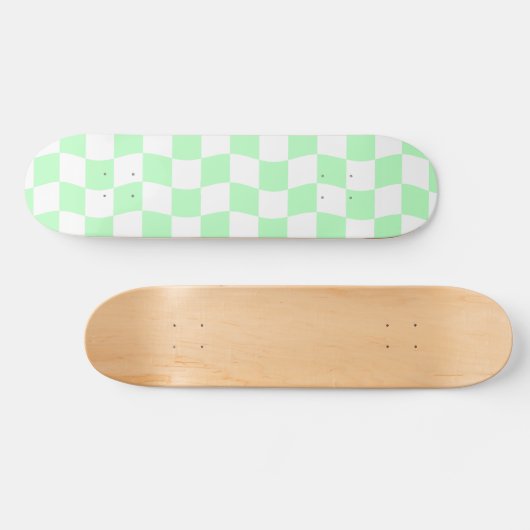 Girly Pastel Groen Wit Wavy Check Patroon Persoonlijk Skateboard (Horizontaal)