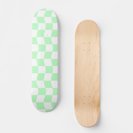 Girly Pastel Groen Wit Wavy Check Patroon Persoonlijk Skateboard (Voorkant)