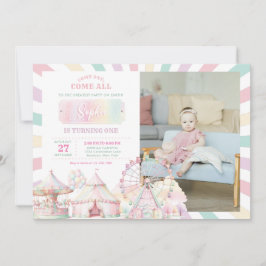 Girly Pastel Kleur Carnaval Circus Foto Verjaardag Kaart