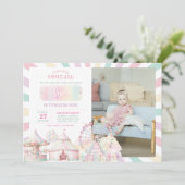 Girly Pastel Kleur Carnaval Circus Foto Verjaardag Kaart (Staand voorkant)