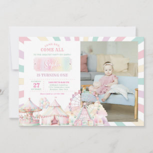 Girly Pastel Kleur Carnaval Circus Foto Verjaardag Kaart
