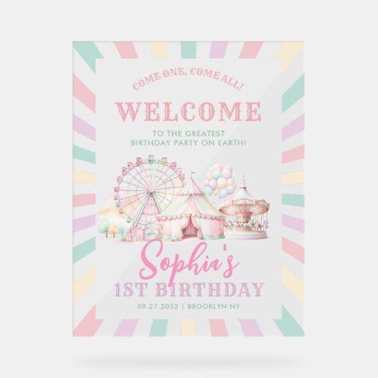 Girly Pastel Kleur Carnaval Circus Kinderen Verjaa Acryl Bord (Voorkant)