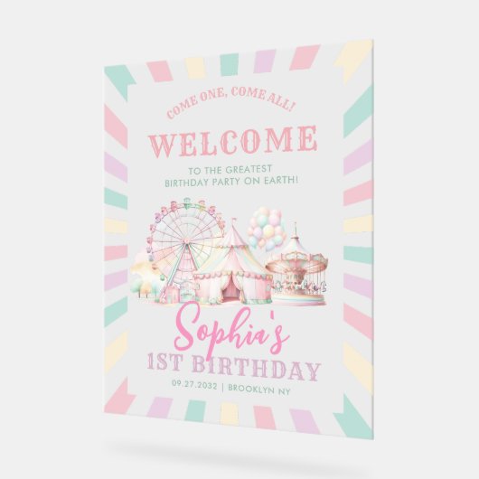 Girly Pastel Kleur Carnaval Circus Kinderen Verjaa Acryl Bord (Hoek)