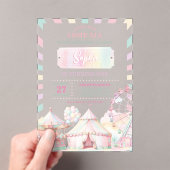Girly Pastel Kleur Carnaval Circus Kinderen Verjaa Acryl Uitnodigingen (Insitu (Draagbaar))