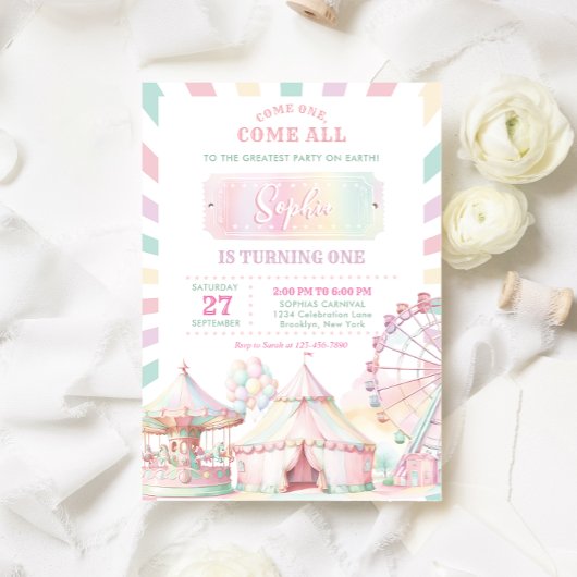 Girly Pastel Kleur Carnaval Circus Kinderen Verjaa Kaart