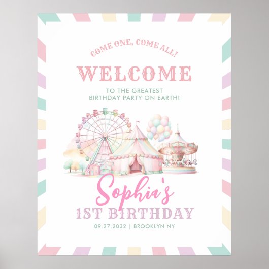 Girly Pastel Kleur Carnaval Circus Kinderen Verjaa Poster (Voorkant)