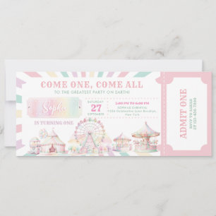 Girly Pastel Kleur Carnaval Circus Ticket Verjaard Kaart