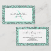 Girly Pastel Mint Green Fun Leopard Spots Monogram Visitekaartje (Voorkant / Achterkant)