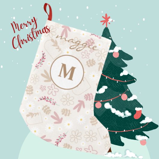 Girly pastel, mooi bloempatroon, monogrammen kleine kerstsok