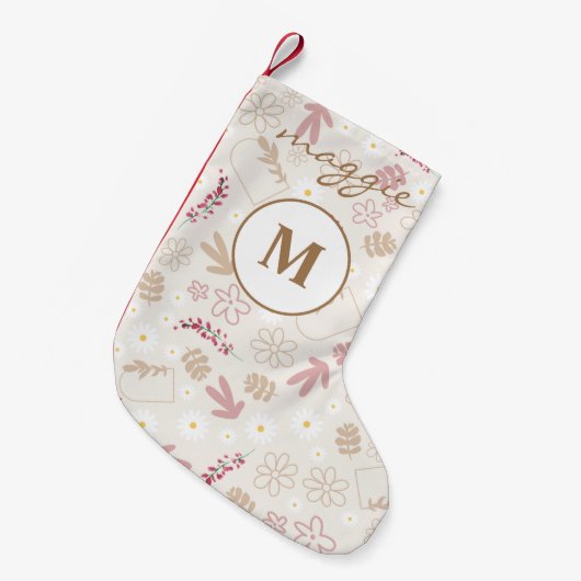 Girly pastel, mooi bloempatroon, monogrammen kleine kerstsok (Voorkant (Hangend))
