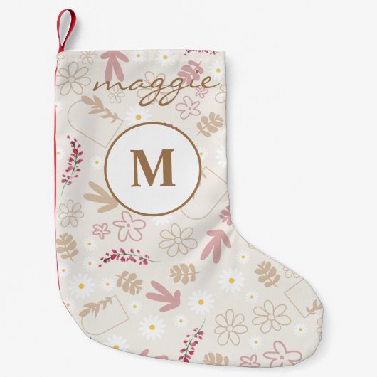 Girly pastel, mooi bloempatroon, monogrammen kleine kerstsok (Voorkant)