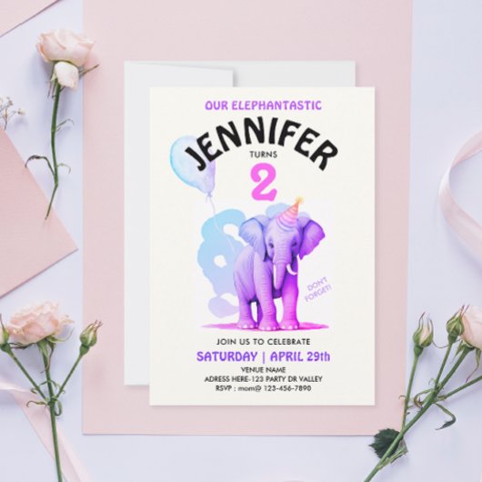 Girly Pastel Olifant Waterverf Verjaardagsfeest Kaart