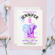 Girly Pastel Olifant Waterverf Verjaardagsfeest