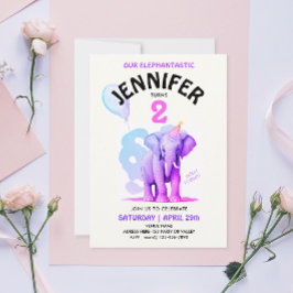 Girly Pastel Olifant Waterverf Verjaardagsfeest Kaart