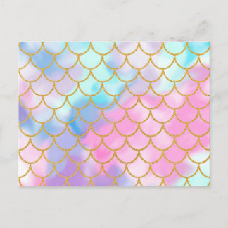 Girly Pastel Ombre Gold Glitter Mermaid Briefkaart