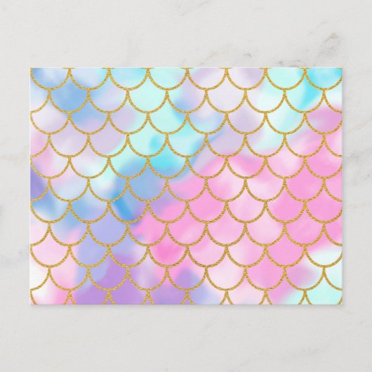 Girly Pastel Ombre Gold Glitter Mermaid Briefkaart (Voorkant)