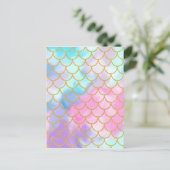 Girly Pastel Ombre Gold Glitter Mermaid Briefkaart (Staand voorkant)