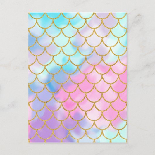 Girly Pastel Ombre Gold Glitter Mermaid Briefkaart (Voorkant)