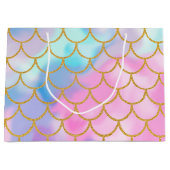 Girly Pastel Ombre Gold Glitter Mermaid Groot Cadeauzakje (Voorkant)