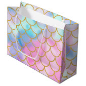 Girly Pastel Ombre Gold Glitter Mermaid Groot Cadeauzakje (Voorkant Gekanteld)