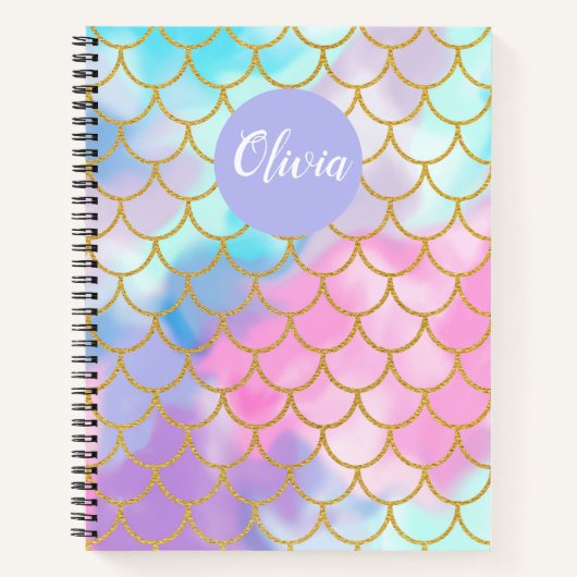Girly Pastel Ombre Gold Glitter Mermaid Monogram Notitieboek (Voorkant)