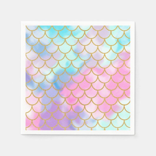 Girly Pastel Ombre Gold Glitter Mermaid Servet (Voorkant)