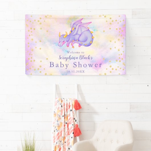 Girly Pastel Paars Dragon Baby shower Spandoek (Insitu)
