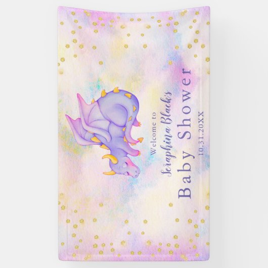 Girly Pastel Paars Dragon Baby shower Spandoek (Verticaal)