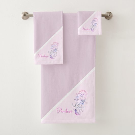 Girly Pastel Paarse Regenboog Zeemeermin Verjaarda Bad Handdoek (Insitu)