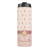Girly Pastel Peach Heart Flower Pattern & Monogram Thermosbeker (Voorkant)