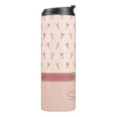Girly Pastel Peach Heart Flower Pattern & Monogram Thermosbeker (Gedraaid links)