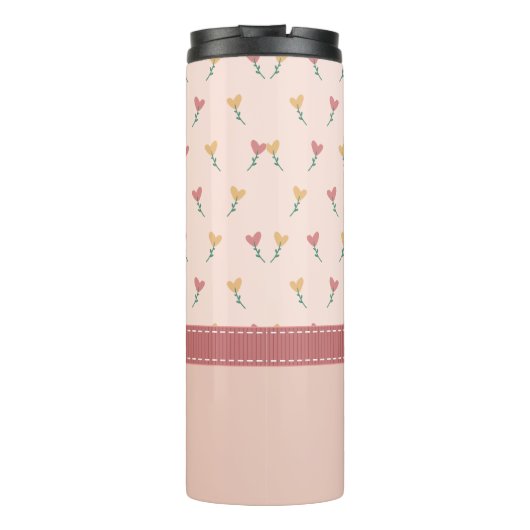 Girly Pastel Peach Heart Flower Pattern & Monogram Thermosbeker (Achterkant)
