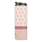 Girly Pastel Peach Heart Flower Pattern & Monogram Thermosbeker (Geroteerd rechts)