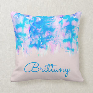 Girly Pastel Pink Blue Waterverf Monogram Kussen