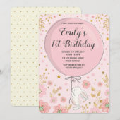 Girly Pastel Pink Bunny Rabbit Birthday Party Kaart (Voorkant / Achterkant)