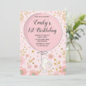 Girly Pastel Pink Bunny Rabbit Birthday Party Kaart (Staand voorkant)