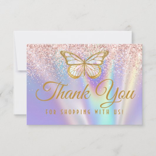Girly Pastel Pink Lila Butterfly Glitter Sprinkle Bedankkaart (Voorkant)