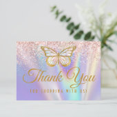 Girly Pastel Pink Lila Butterfly Glitter Sprinkle Bedankkaart (Staand voorkant)
