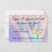 Girly Pastel Pink Lila Butterfly Glitter Sprinkle Bedankkaart (Achterkant)