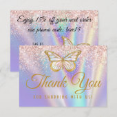 Girly Pastel Pink Lila Butterfly Glitter Sprinkle Bedankkaart (Voorkant / Achterkant)
