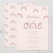  Girly Pastel Pink Rainbow Clouds First Birthday Kaart (Voorkant / Achterkant)