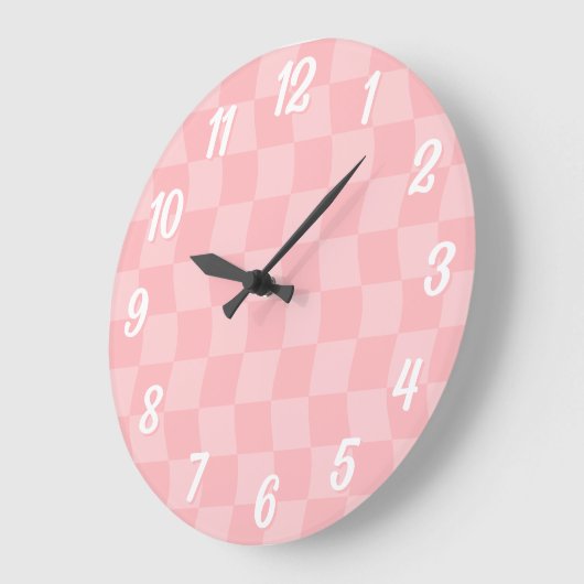 Girly Pastel Pink Wavy Checkerboard Grote Klok (Hoek)