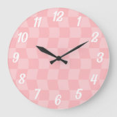 Girly Pastel Pink Wavy Checkerboard Grote Klok (Voorkant)
